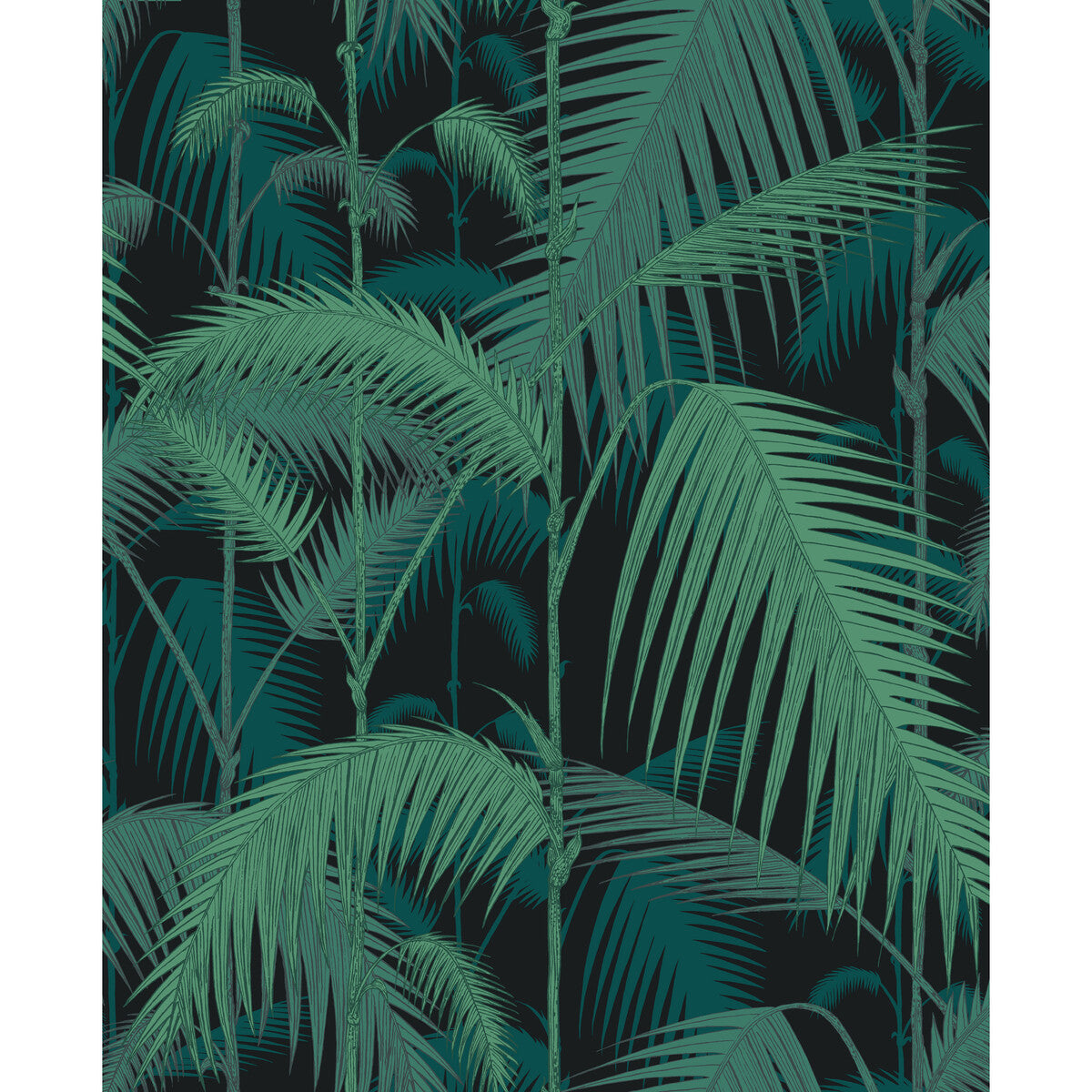COLE & SON F111/2004V.CS.0 PALM JUNGLE VIRI/PET ON BLK Fabric - Eade's Wallpaper