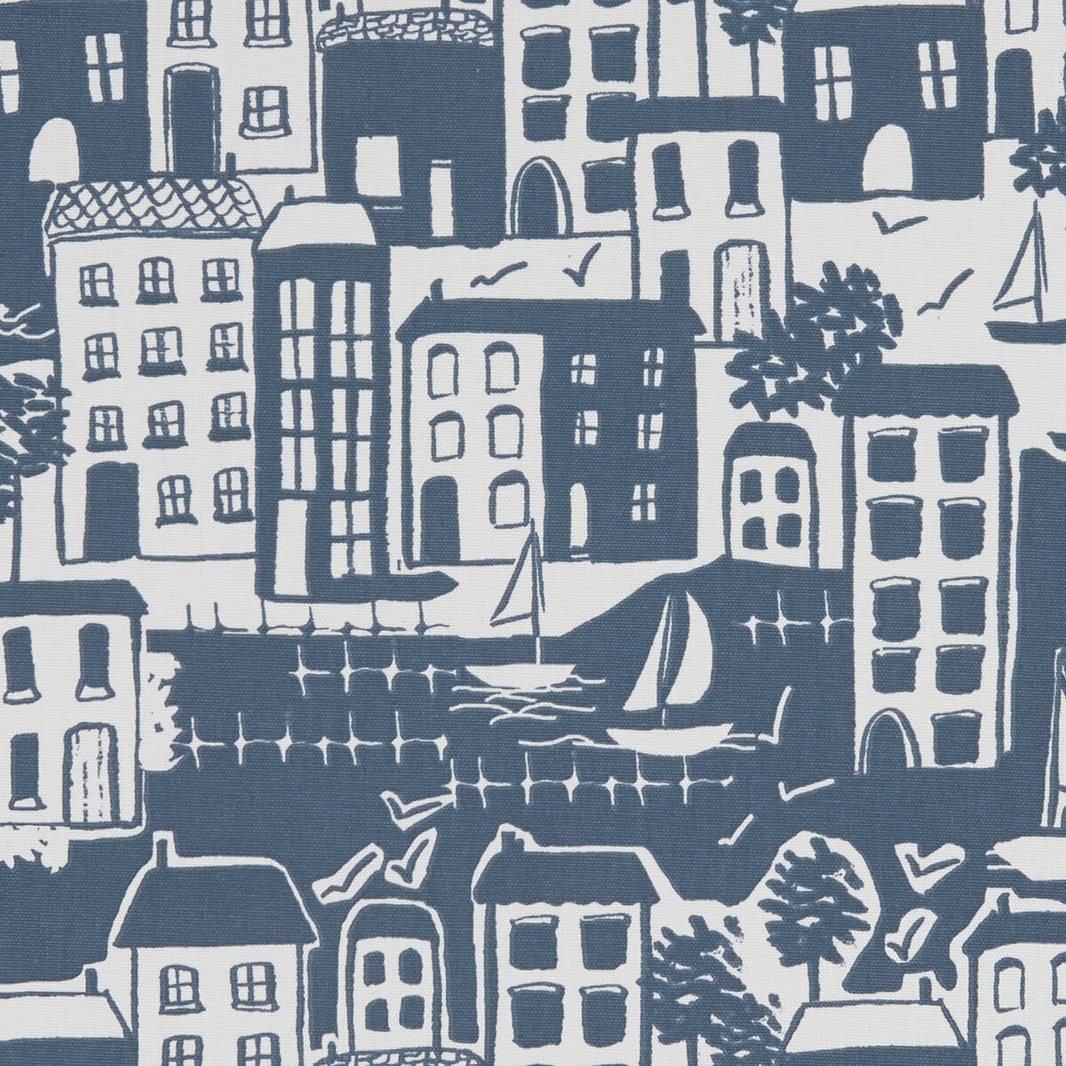 CLARKE AND CLARKE F1196/03.CAC.0 WATERSIDE NAVY Fabric - Eade's Wallpaper