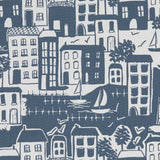 CLARKE AND CLARKE F1196/03.CAC.0 WATERSIDE NAVY Fabric - Eade's Wallpaper