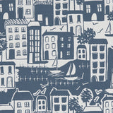 CLARKE AND CLARKE F1196/03.CAC.0 WATERSIDE NAVY Fabric - Eade's Wallpaper