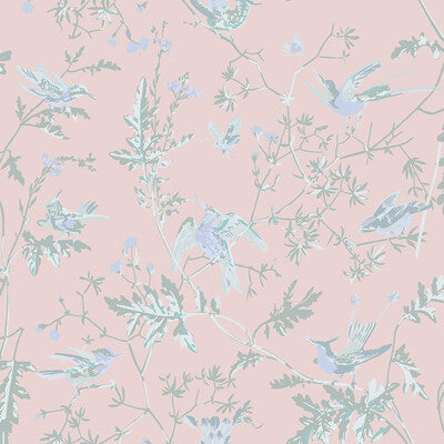COLE & SON F125/1001.CS.0 HUMMINGBIRDS SILK BLUSH Fabric - COLE & SON SELECTION OF HUMMINGBIRDS
