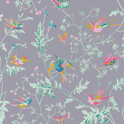 COLE & SON F125/1002.CS.0 HUMMINGBIRDS SILK PURPLE Fabric - COLE & SON SELECTION OF HUMMINGBIRDS