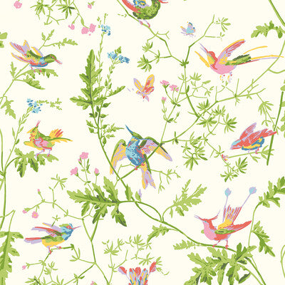 COLE & SON F125/1003.CS.0 HUMMINGBIRDS SILK PEARL Fabric - COLE & SON SELECTION OF HUMMINGBIRDS
