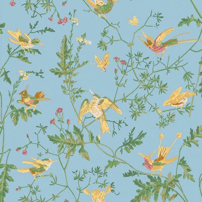 COLE & SON F125/3011.CS.0 HUMMINGBIRDS COTTON PRINT YELLOW/BLUE Fabric - COLE & SON SELECTION OF HUMMINGBIRDS