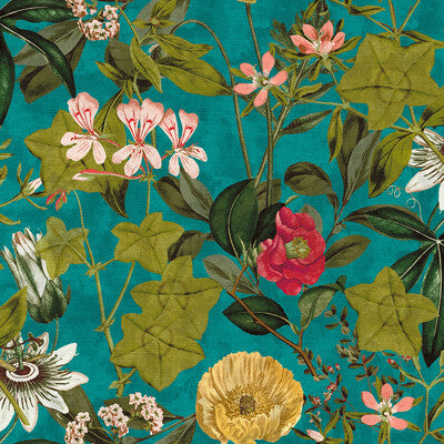 CLARKE AND CLARKE F1304/02.CAC.0 PASSIFLORA KINGFISHER Fabric - Eade's Wallpaper