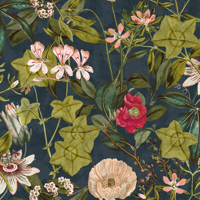 CLARKE AND CLARKE F1304/03.CAC.0 PASSIFLORA MIDNIGHT/SPICE Fabric - Eade's Wallpaper