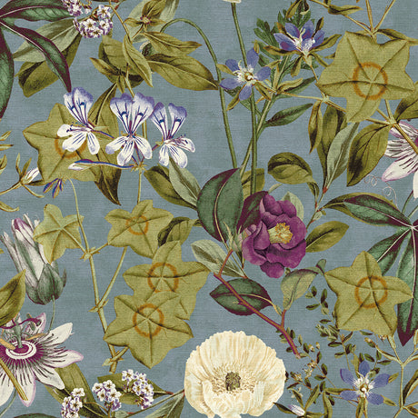 CLARKE AND CLARKE F1304/05.CAC.0 PASSIFLORA SLATE/AMETHYST Fabric - Eade's Wallpaper