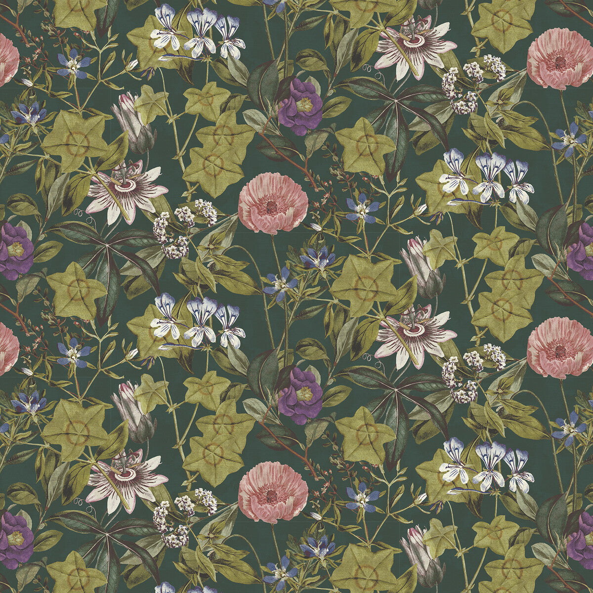 CLARKE AND CLARKE F1304/07.CAC.0 PASSIFLORA EMERALD VELVET Fabric - Eade's Wallpaper