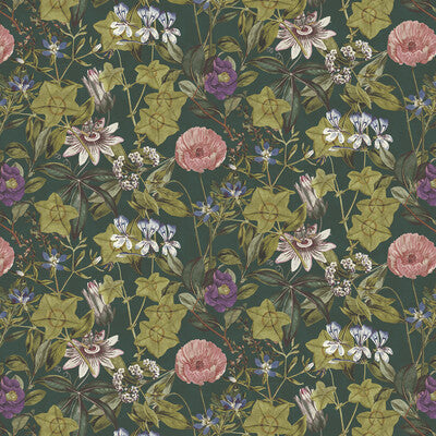 CLARKE AND CLARKE F1304/07.CAC.0 PASSIFLORA EMERALD VELVET Fabric - Eade's Wallpaper
