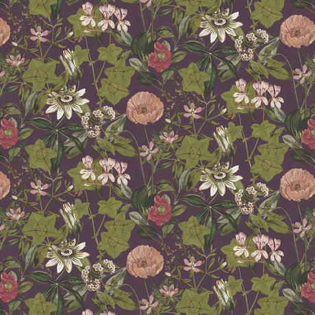 CLARKE AND CLARKE F1304/08.CAC.0 PASSIFLORA MULBERRY VELVET Fabric - Eade's Wallpaper