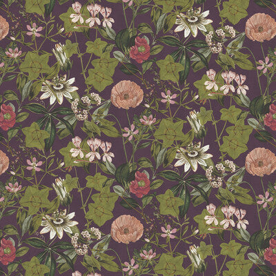 CLARKE AND CLARKE F1304/08.CAC.0 PASSIFLORA MULBERRY VELVET Fabric - Eade's Wallpaper