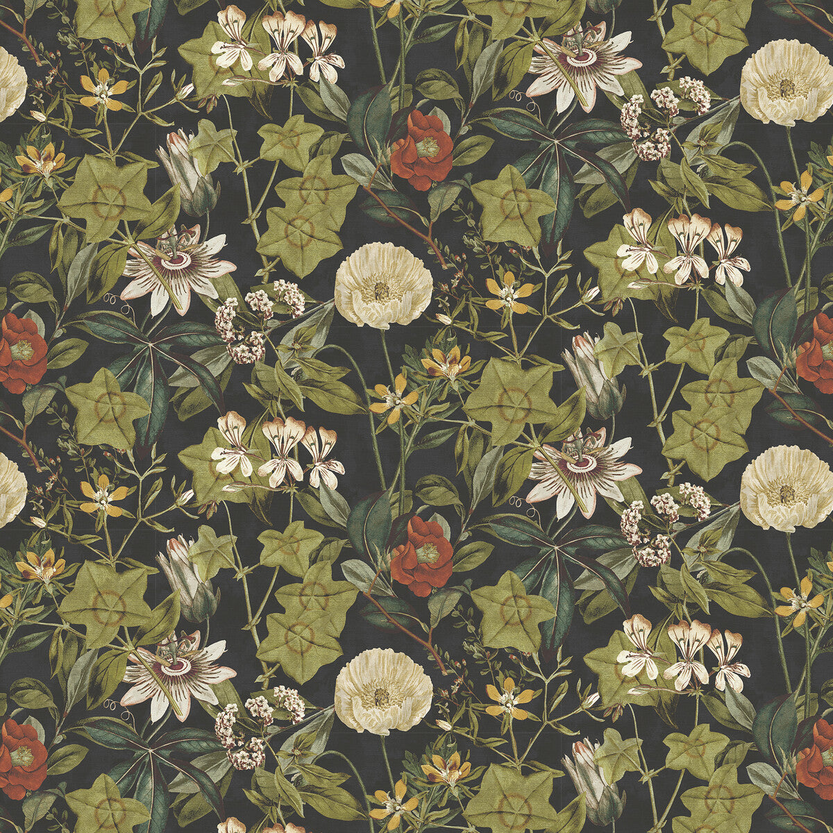 CLARKE AND CLARKE F1304/09.CAC.0 PASSIFLORA NOIR VELVET Fabric - Eade's Wallpaper