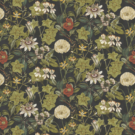 CLARKE AND CLARKE F1304/09.CAC.0 PASSIFLORA NOIR VELVET Fabric - Eade's Wallpaper