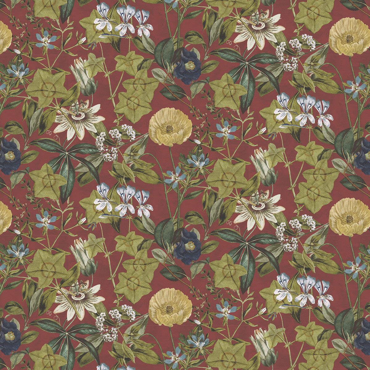 CLARKE AND CLARKE F1304/10.CAC.0 PASSIFLORA ROUGE VELVET Fabric - Eade's Wallpaper