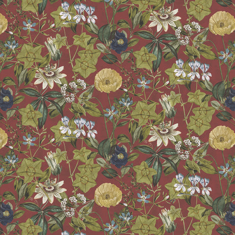 CLARKE AND CLARKE F1304/10.CAC.0 PASSIFLORA ROUGE VELVET Fabric - Eade's Wallpaper