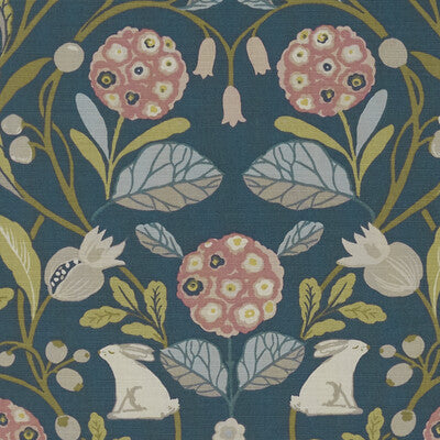 CLARKE AND CLARKE F1314/06.CAC.0 FORESTER TEAL/BLUSH Fabric - Eade's Wallpaper