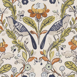 CLARKE AND CLARKE F1316/01.CAC.0 ORCHARD BIRDS BIRDS DENIM/SPICE Fabric - Eade's Wallpaper