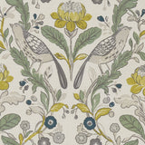 CLARKE AND CLARKE F1316/02.CAC.0 ORCHARD BIRDS BIRDS FOREST/CHARTREUSE Fabric - Eade's Wallpaper