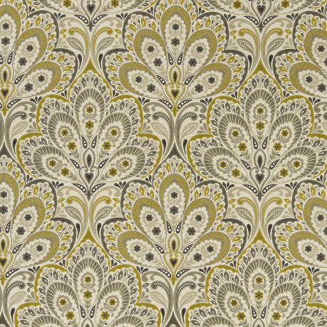 CLARKE AND CLARKE F1332/01.CAC.0 PERSIA CHARCOAL/OCHRE Fabric - Eade's Wallpaper