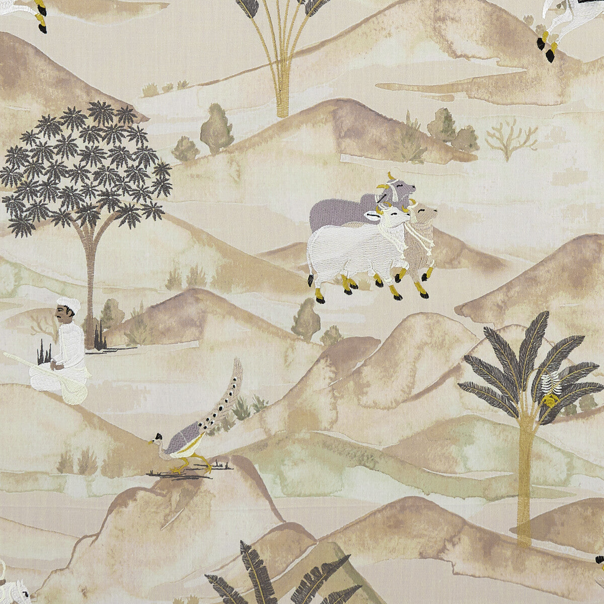 CLARKE AND CLARKE F1371/02.CAC.0 SAHARA CHARCOAL/OCHRE Fabric - Eade's Wallpaper