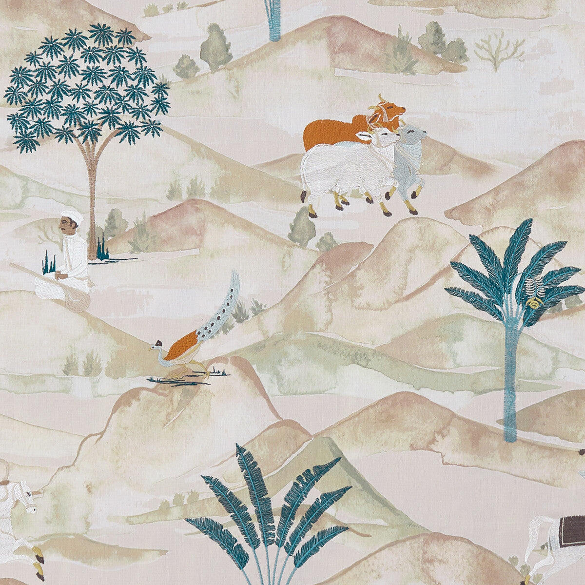 CLARKE AND CLARKE F1371/04.CAC.0 SAHARA TEAL/SPICE Fabric - Eade's Wallpaper