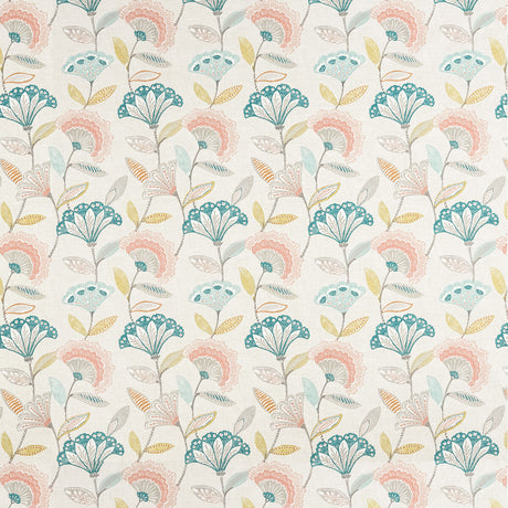 CLARKE AND CLARKE F1462/02.CAC.0 BOHEMIA CORAL/TEAL Fabric - Eade's Wallpaper