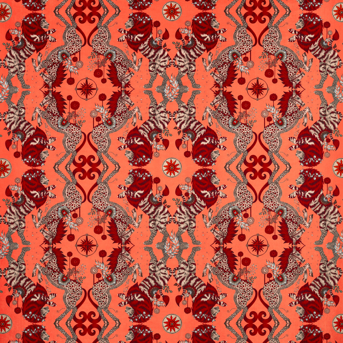 CLARKE AND CLARKE F1474/01.CAC.0 CASPIAN VELVET CORAL Fabric - Eade's Wallpaper