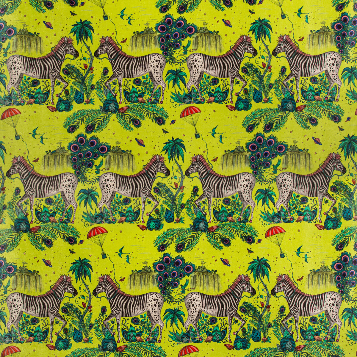 CLARKE AND CLARKE F1477/01.CAC.0 LOST WORLD VELVET LIME Fabric - Eade's Wallpaper