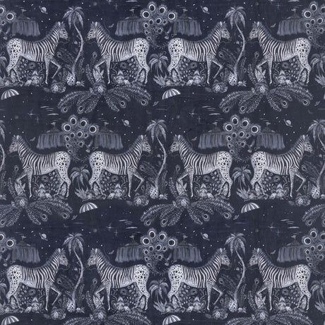 CLARKE AND CLARKE F1477/02.CAC.0 LOSTWORLD NAVY Fabric - Eade's Wallpaper