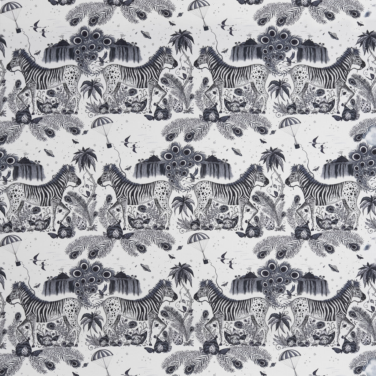 CLARKE AND CLARKE F1484/01.CAC.0 LOST WORLD SATIN BLUE Fabric - Eade's Wallpaper