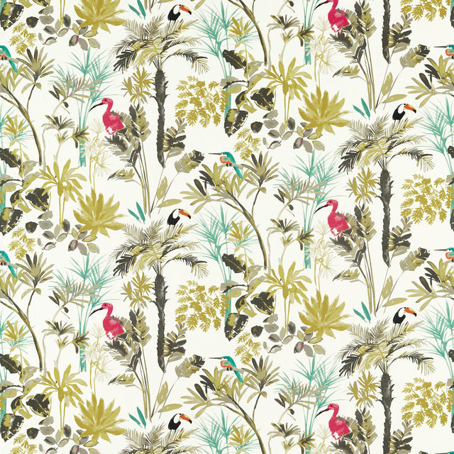 CLARKE AND CLARKE F1518/01.CAC.0 PALM CHARCOAL/CITRON Fabric - Eade's Wallpaper