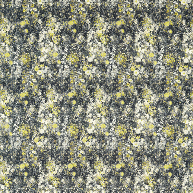CLARKE AND CLARKE F1539/01.CAC.0 ROSEDENE CHARCOAL/CHARTREUSE Fabric - Eade's Wallpaper
