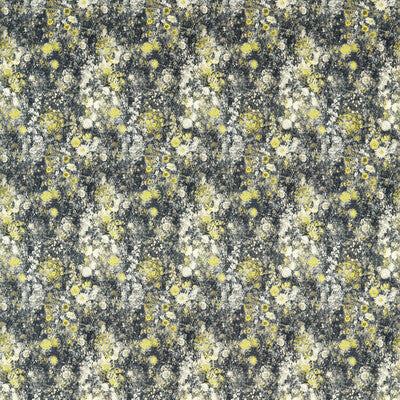 CLARKE AND CLARKE F1539/01.CAC.0 ROSEDENE CHARCOAL/CHARTREUSE Fabric - Eade's Wallpaper
