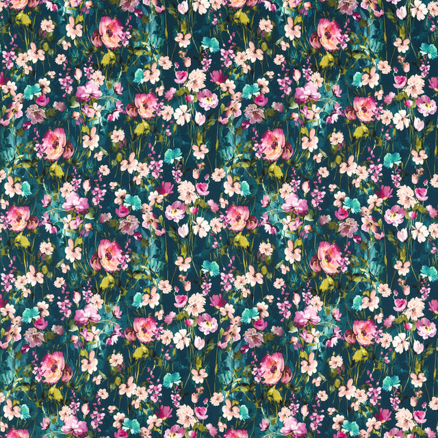 CLARKE AND CLARKE F1575/01.CAC.0 WILD MEADOW KINGFISHER VELVET Fabric - Eade's Wallpaper