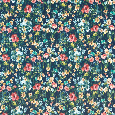 CLARKE AND CLARKE F1575/02.CAC.0 WILD MEADOW MIDNIGHT VELVET Fabric - Eade's Wallpaper