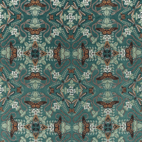 CLARKE AND CLARKE F1581/04.CAC.0 EMERALD FOREST TEAL JACQUARD Fabric - Eade's Wallpaper