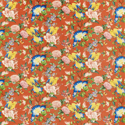 CLARKE AND CLARKE F1586/01.CAC.0 GOLDEN PARROT CORAL VELVET Fabric - Eade's Wallpaper