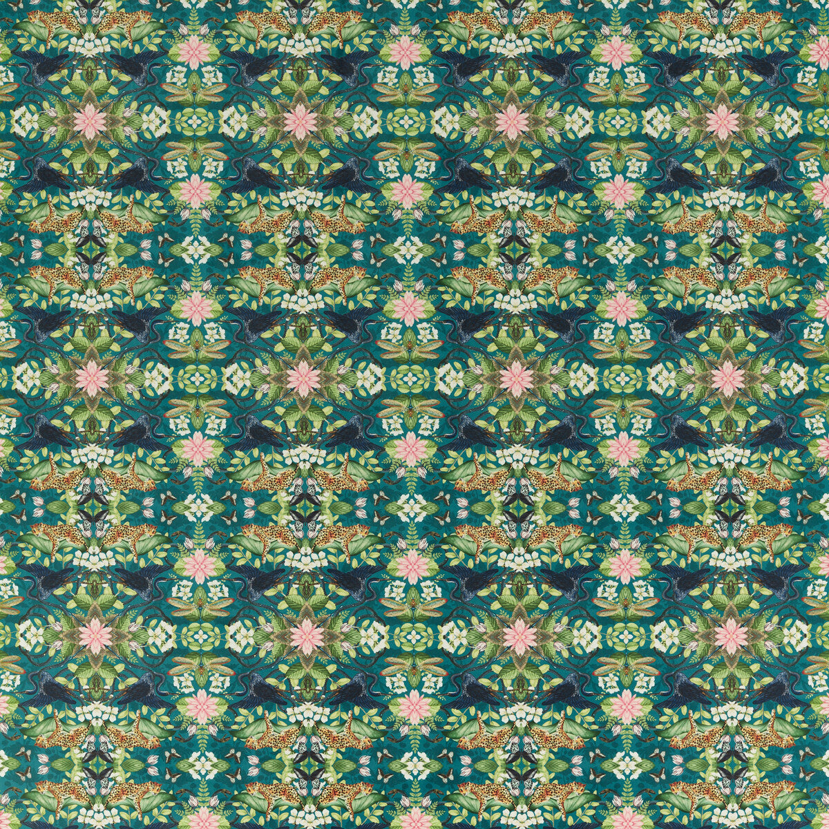 CLARKE AND CLARKE F1592/02.CAC.0 WONDERLUST TEA STORY TEAL VELVET Fabric - Eade's Wallpaper