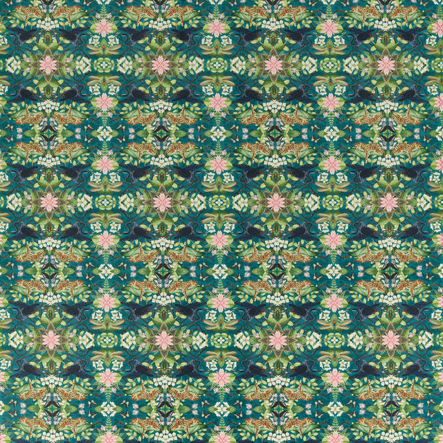 CLARKE AND CLARKE F1592/02.CAC.0 WONDERLUST TEA STORY TEAL VELVET Fabric - Eade's Wallpaper