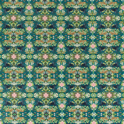CLARKE AND CLARKE F1592/02.CAC.0 WONDERLUST TEA STORY TEAL VELVET Fabric - Eade's Wallpaper