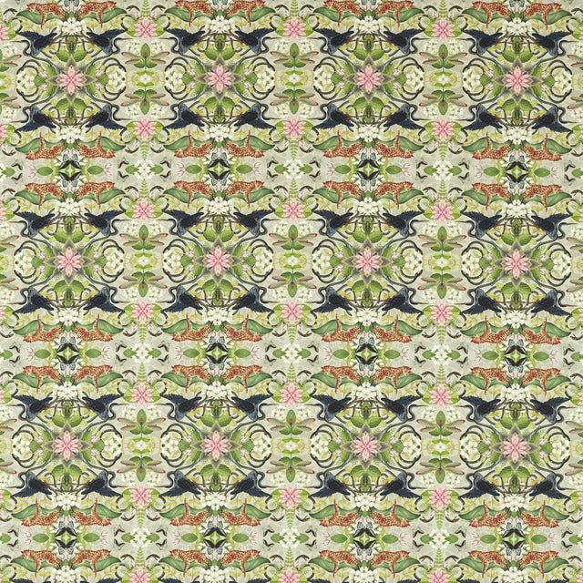 CLARKE AND CLARKE F1607/01.CAC.0 WONDERLUST TEA STORY DOVE Fabric - Eade's Wallpaper