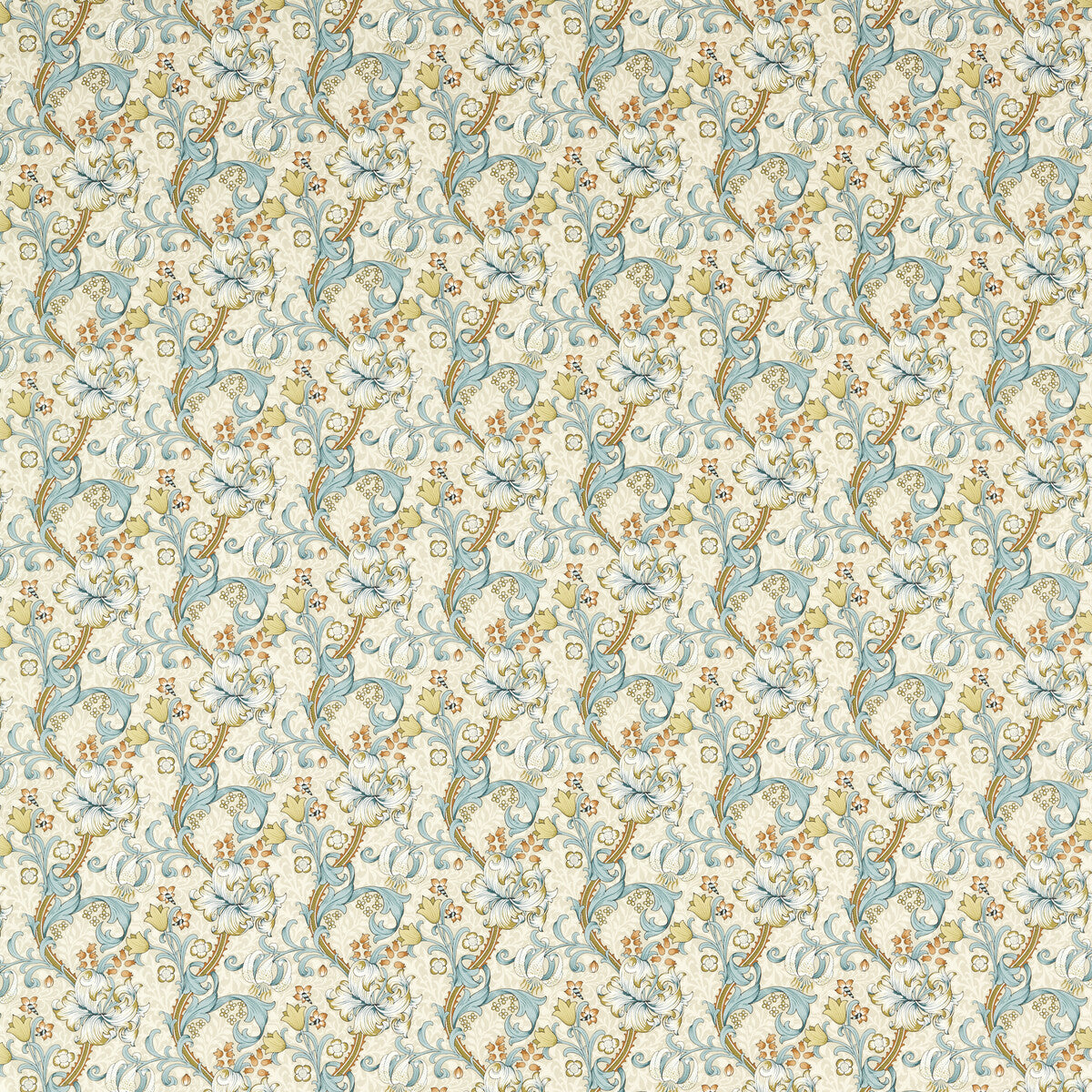 CLARKE AND CLARKE F1677/04.CAC.0 GOLDEN LILY LINEN/TEAL Fabric - Eade's Wallpaper