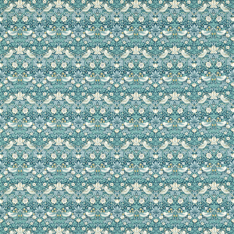CLARKE AND CLARKE F1678/01.CAC.0 STRAWBERRY THIEF TEAL Fabric - Eade's Wallpaper