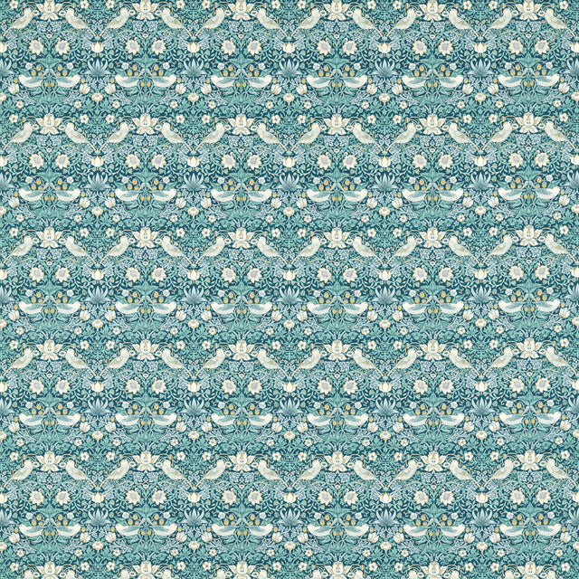 CLARKE AND CLARKE F1678/01.CAC.0 STRAWBERRY THIEF TEAL Fabric - Eade's Wallpaper