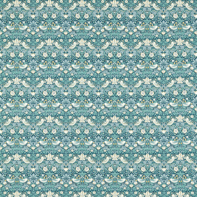 CLARKE AND CLARKE F1678/01.CAC.0 STRAWBERRY THIEF TEAL Fabric - Eade's Wallpaper