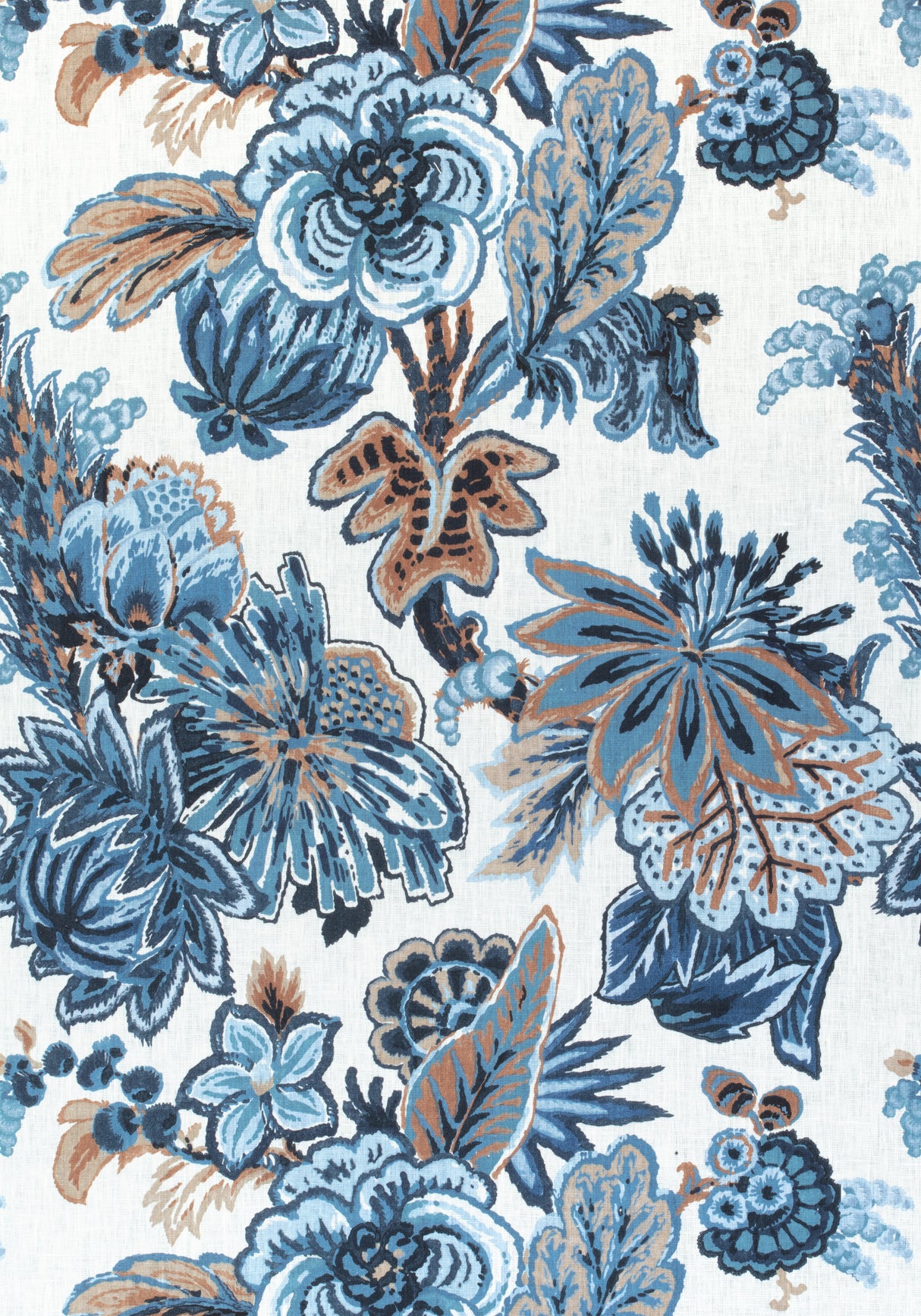 Thibaut F910213 FLORAL GALA Navy and White Fabric