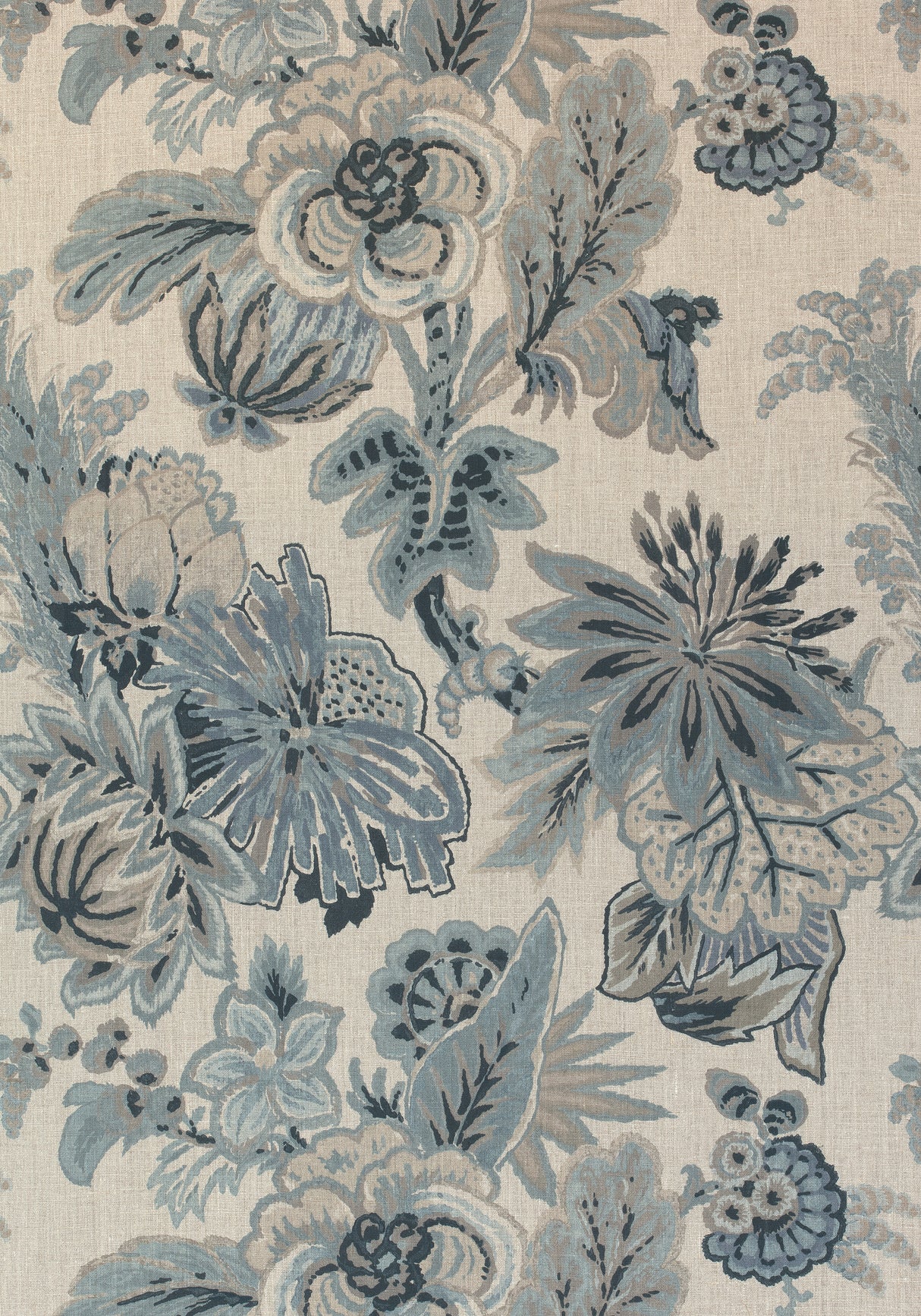Thibaut F910214 FLORAL GALA Slate Blue and Flax Fabric