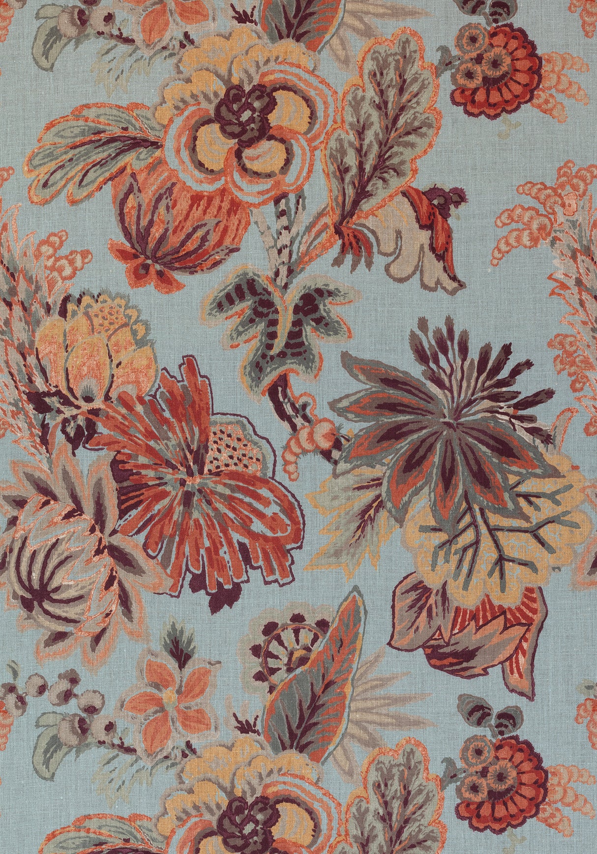Thibaut F910215 FLORAL GALA Blue and Cinnamon Fabric
