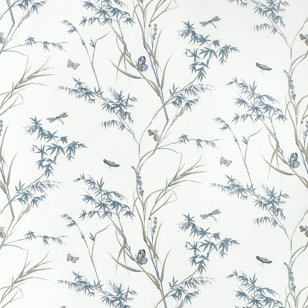 Thibaut VIRGINIA F910529 in Cream and Aqua Fabric - BOXWOOD 