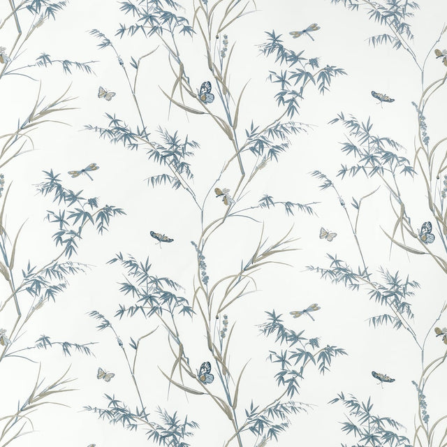 Thibaut VIRGINIA F910529 in Cream and Aqua Fabric - BOXWOOD 